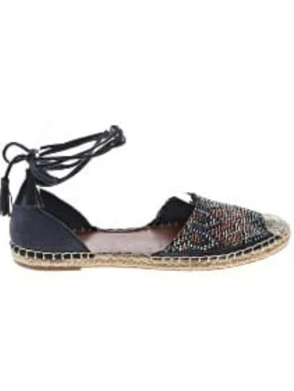 Indigo Two-Tone Navy Espadrille Ankle-Tie Flat